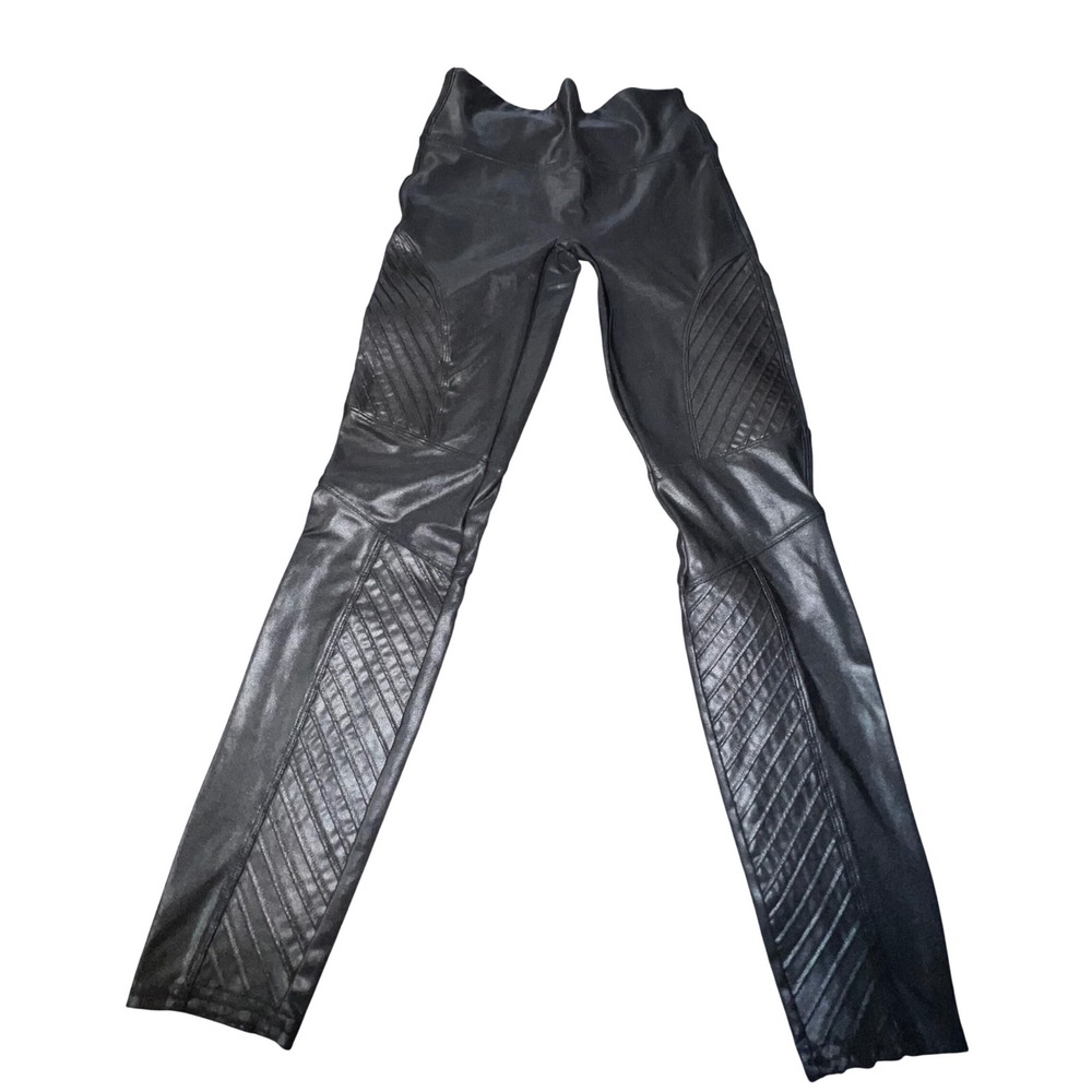Spanx Faux Leather Moto‎ Leggings Very Black High Rise Petite Medium M/M